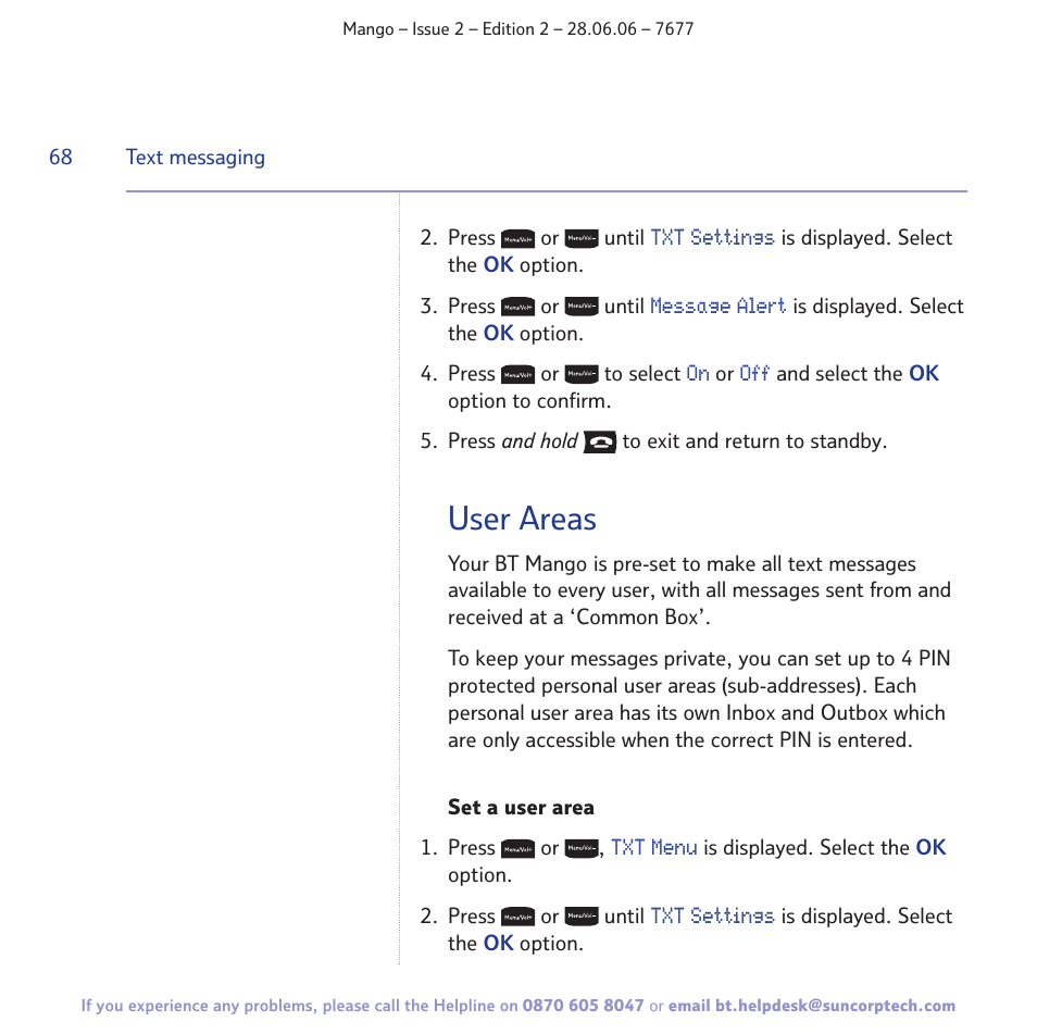 User areas | BT MANGO User Manual | Page 68 / 92