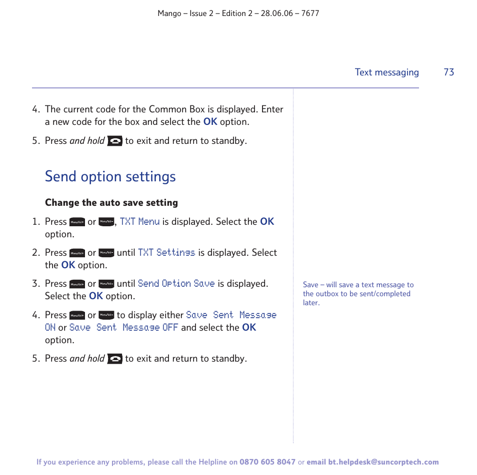 Send option settings | BT MANGO User Manual | Page 73 / 92