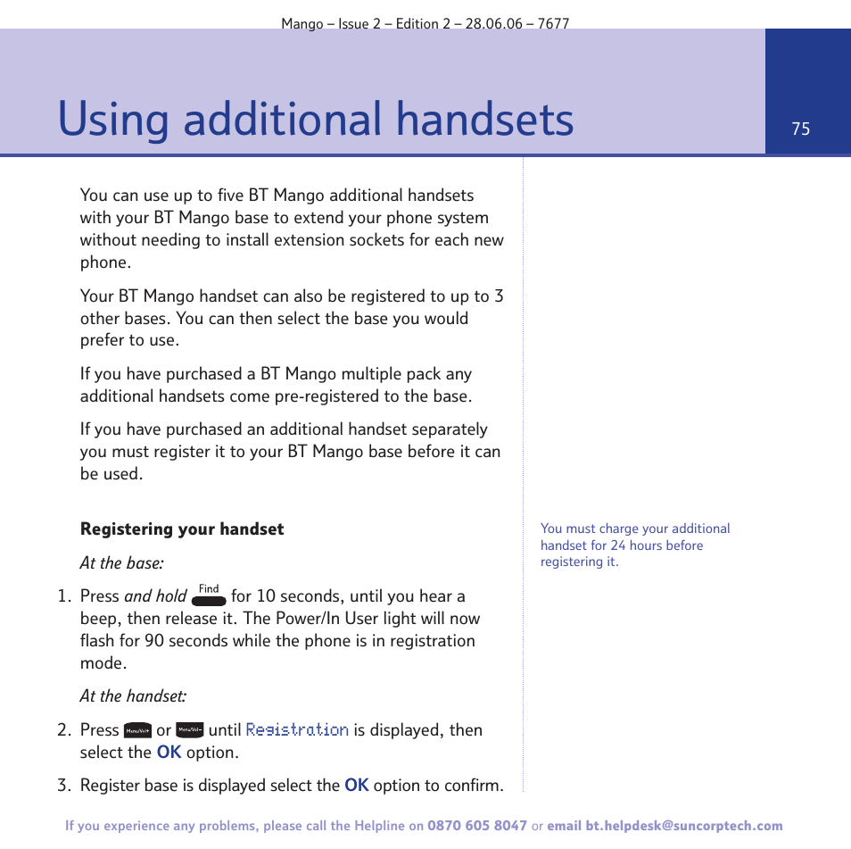 Using additional handsets | BT MANGO User Manual | Page 75 / 92