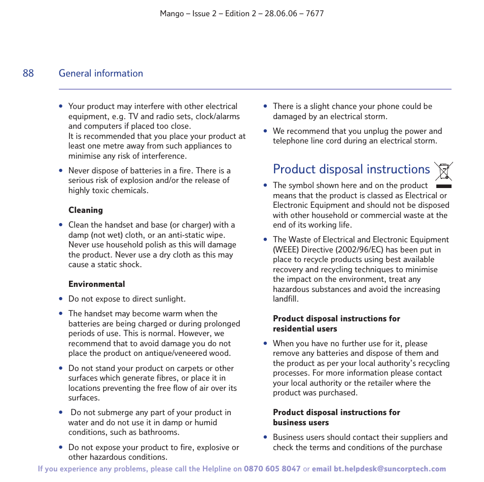 Product disposal instructions | BT MANGO User Manual | Page 88 / 92