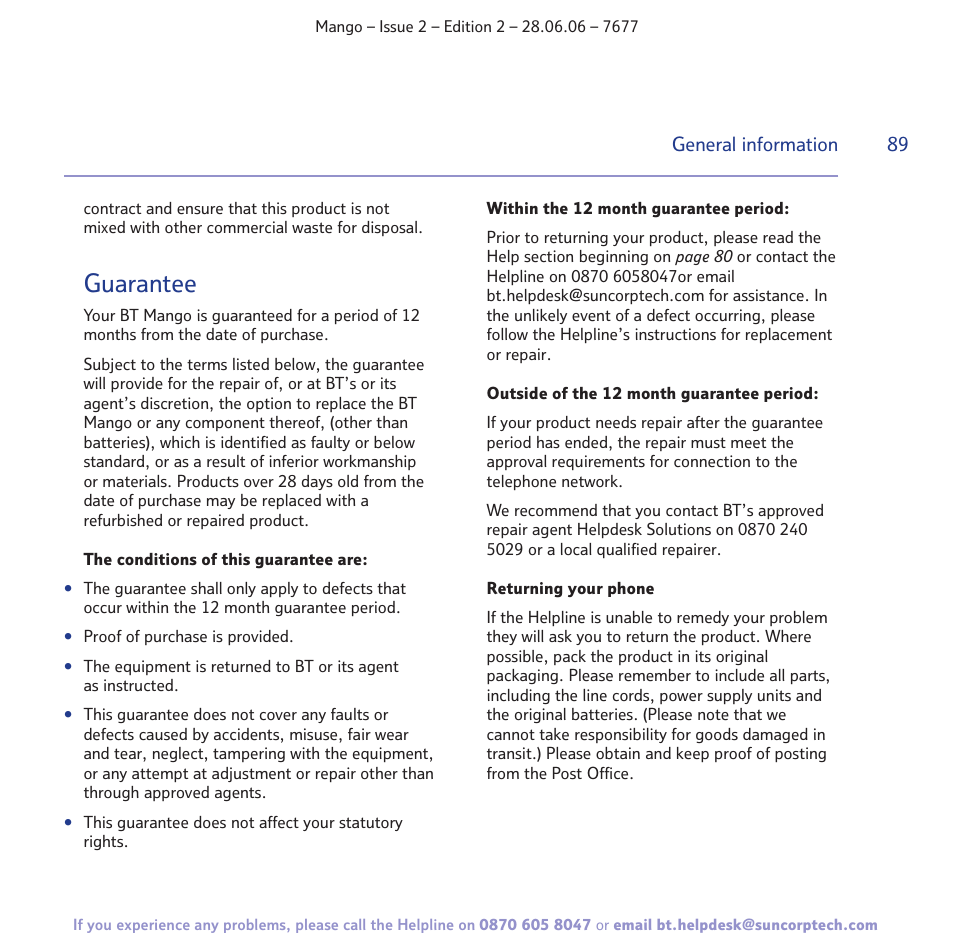 Guarantee | BT MANGO User Manual | Page 89 / 92