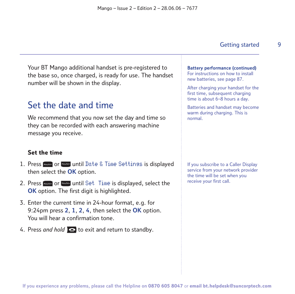 Set the date and time | BT MANGO User Manual | Page 9 / 92