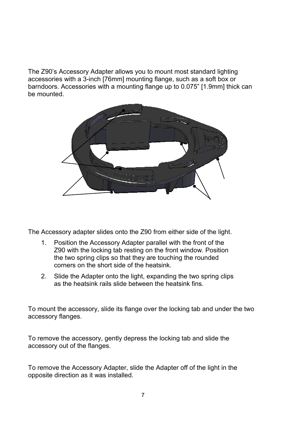 Using the accessory adapter | Zylight Z90 LED Light User Manual | Page 7 / 8