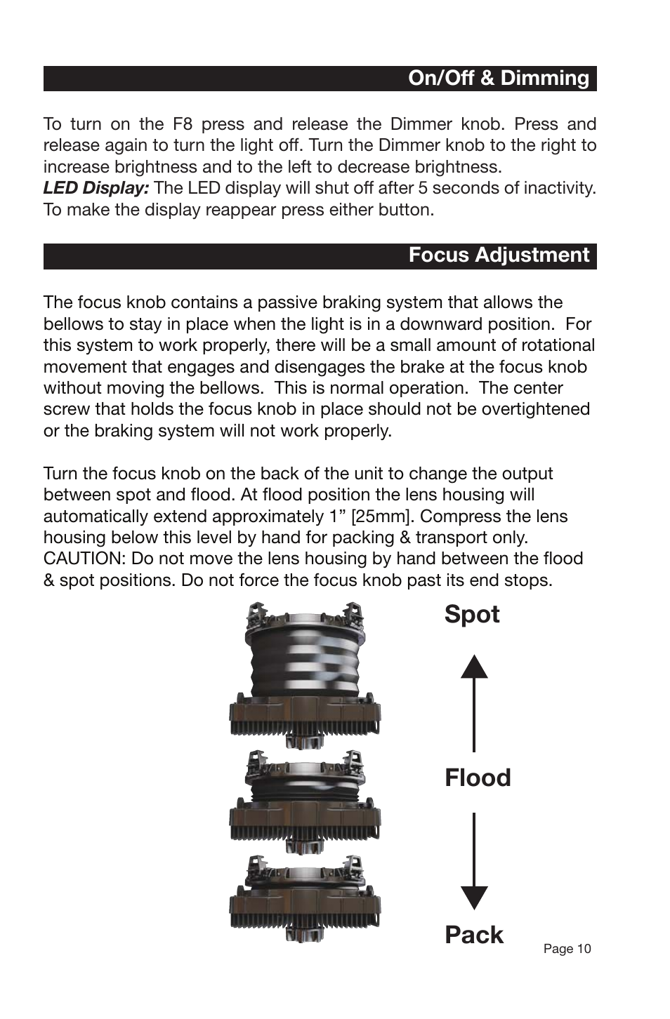 Pack flood spot | Zylight F8 Fresnel User Manual | Page 11 / 20