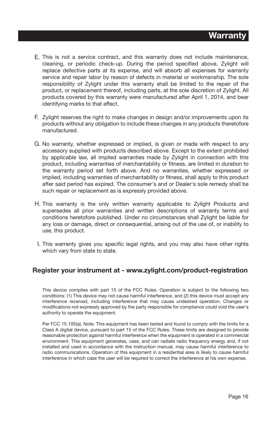 Warranty | Zylight F8 Fresnel User Manual | Page 17 / 20