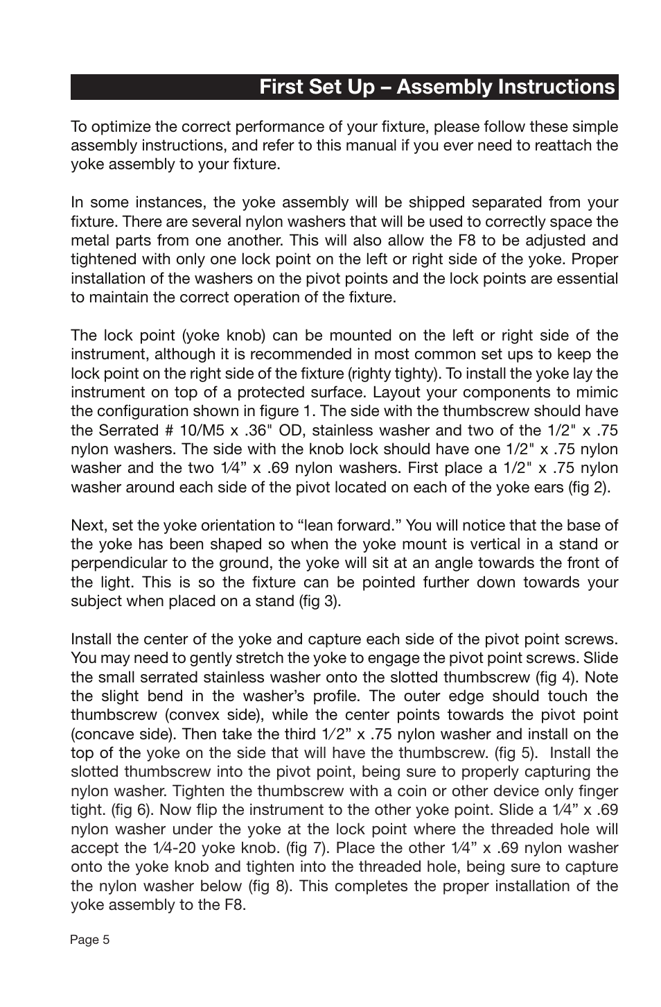 First set up – assembly instructions | Zylight F8 Fresnel User Manual | Page 6 / 20