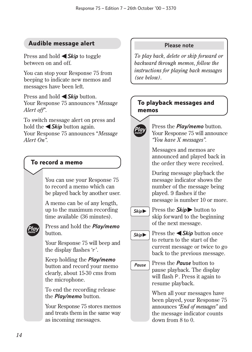 BT RESPONSE75 User Manual | Page 16 / 32