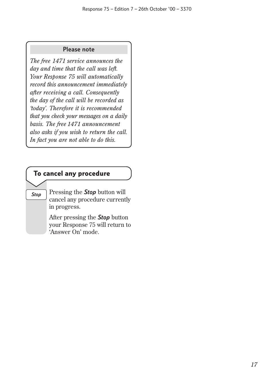 BT RESPONSE75 User Manual | Page 19 / 32