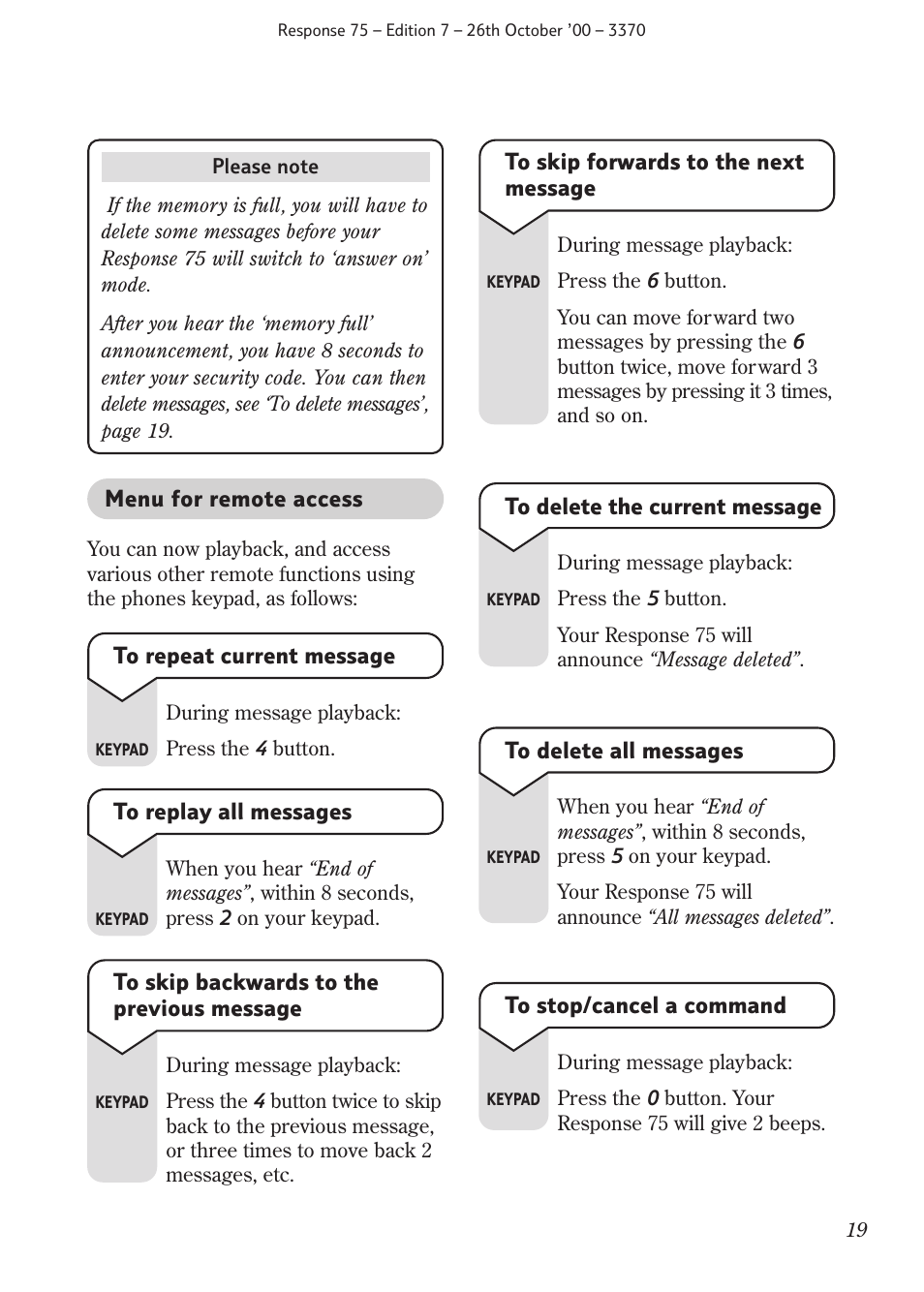 BT RESPONSE75 User Manual | Page 21 / 32