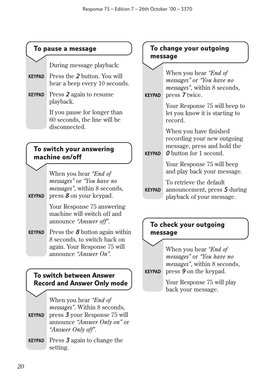 BT RESPONSE75 User Manual | Page 22 / 32