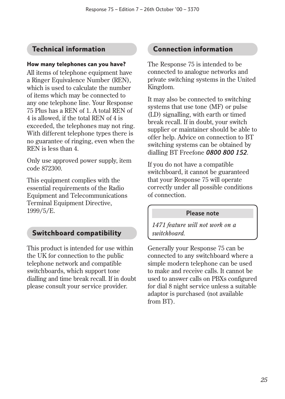 BT RESPONSE75 User Manual | Page 27 / 32