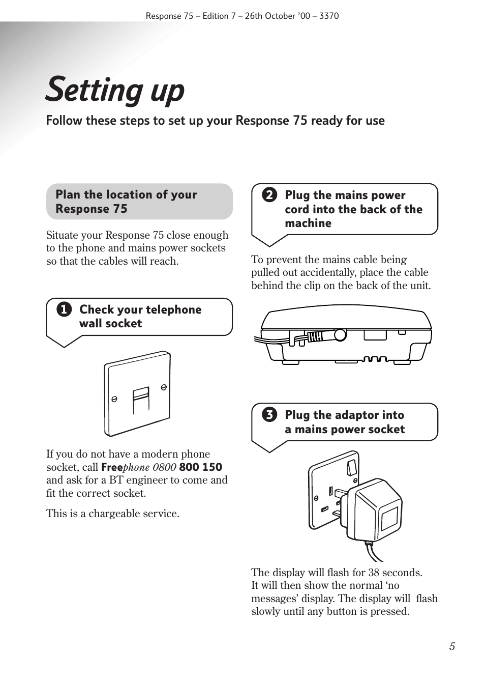 Setting up | BT RESPONSE75 User Manual | Page 7 / 32