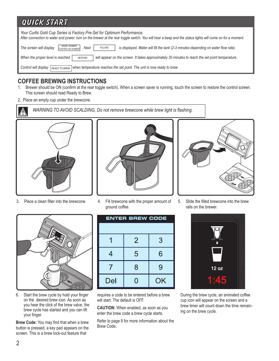 Coffee brewing instructions | Wilbur Curtis CGC User Manual | Page 2 / 20