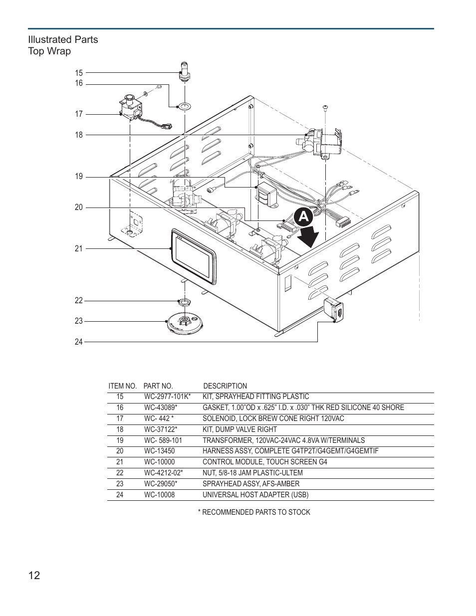Illustrated parts top wrap | Wilbur Curtis G4TP1T User Manual | Page 12 / 18