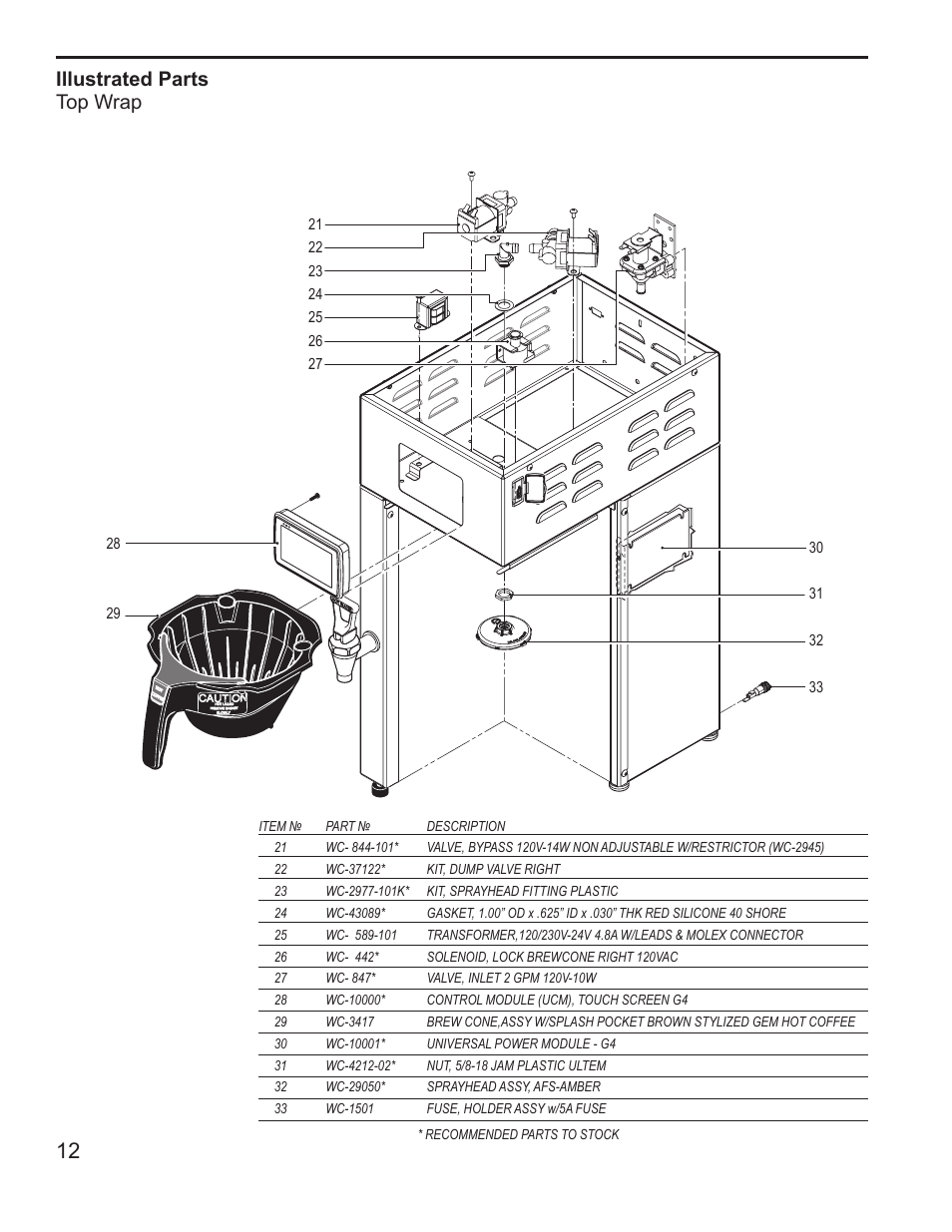 Illustrated parts top wrap | Wilbur Curtis G4TP1S User Manual | Page 12 / 16