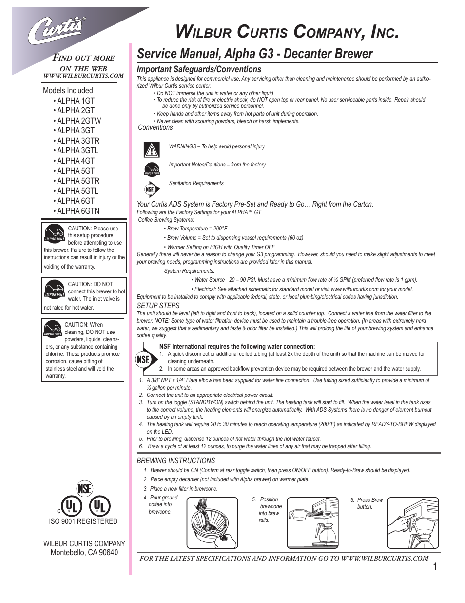 Wilbur Curtis ALPHA 6GTN User Manual | 8 pages