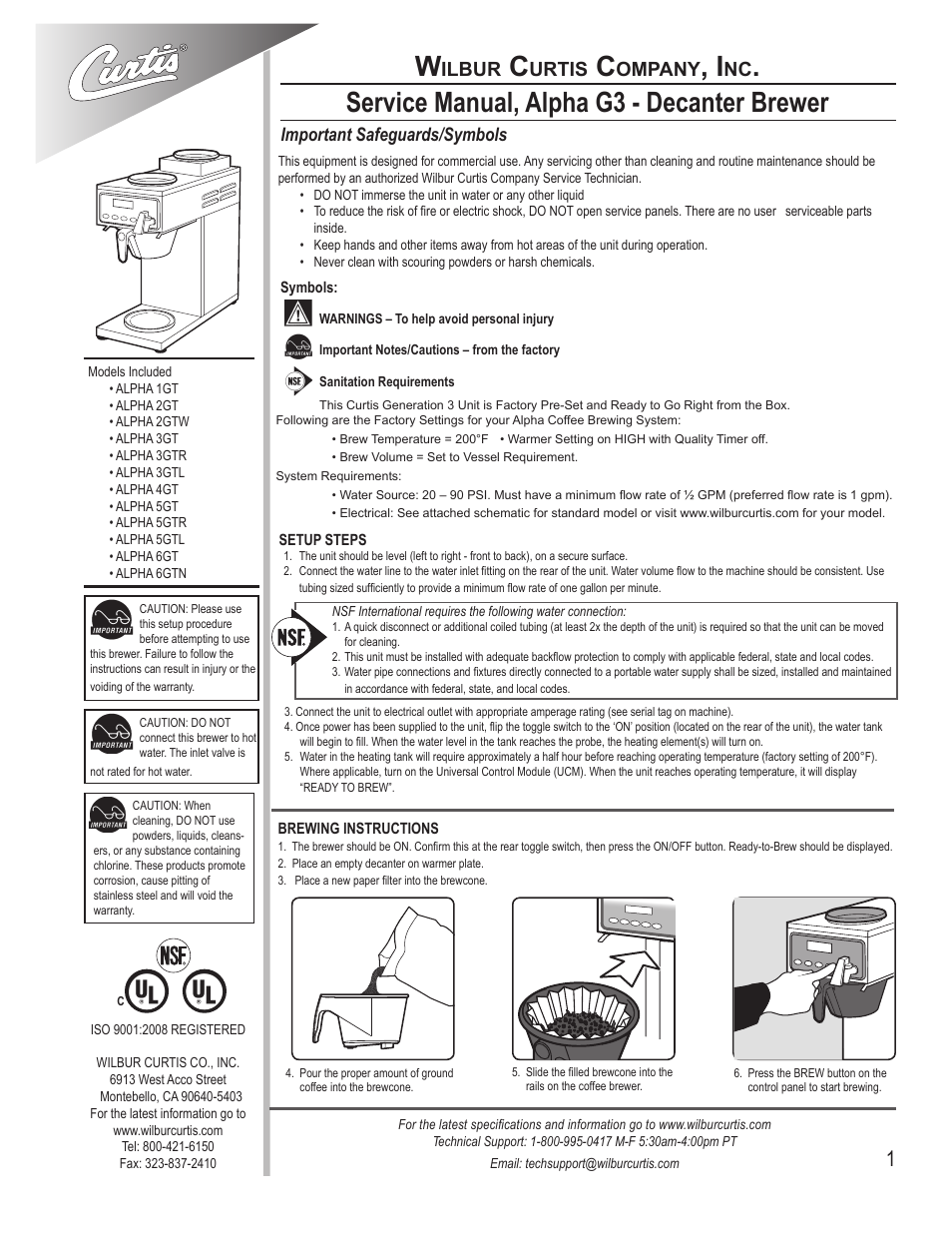 Wilbur Curtis ALPHA 6GTN User Manual | 8 pages