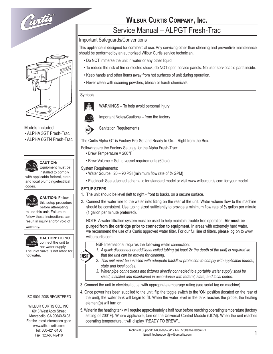 Wilbur Curtis ALPHA 6GTN Fresh-Trac User Manual | 12 pages