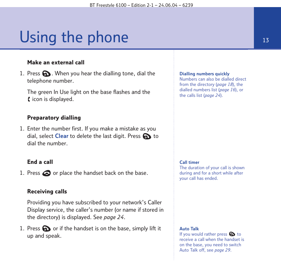 Using the phone | BT Freestyle 6100 User Manual | Page 13 / 52