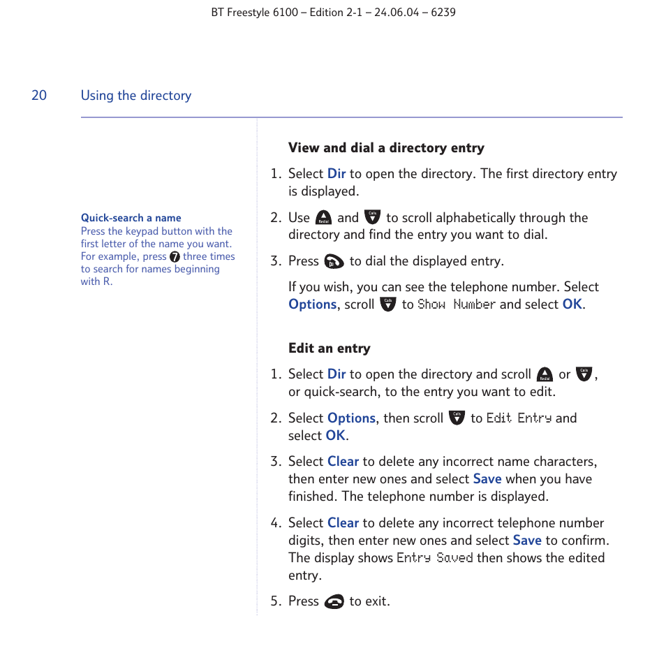 BT Freestyle 6100 User Manual | Page 20 / 52