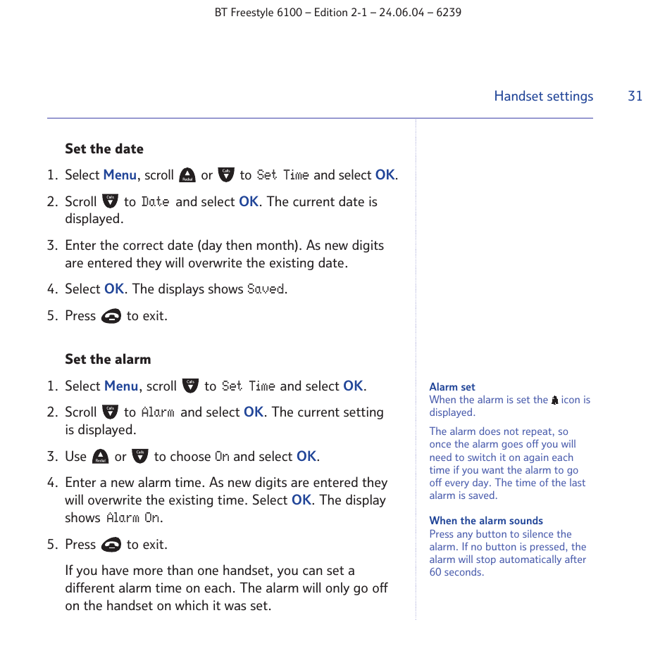 BT Freestyle 6100 User Manual | Page 31 / 52