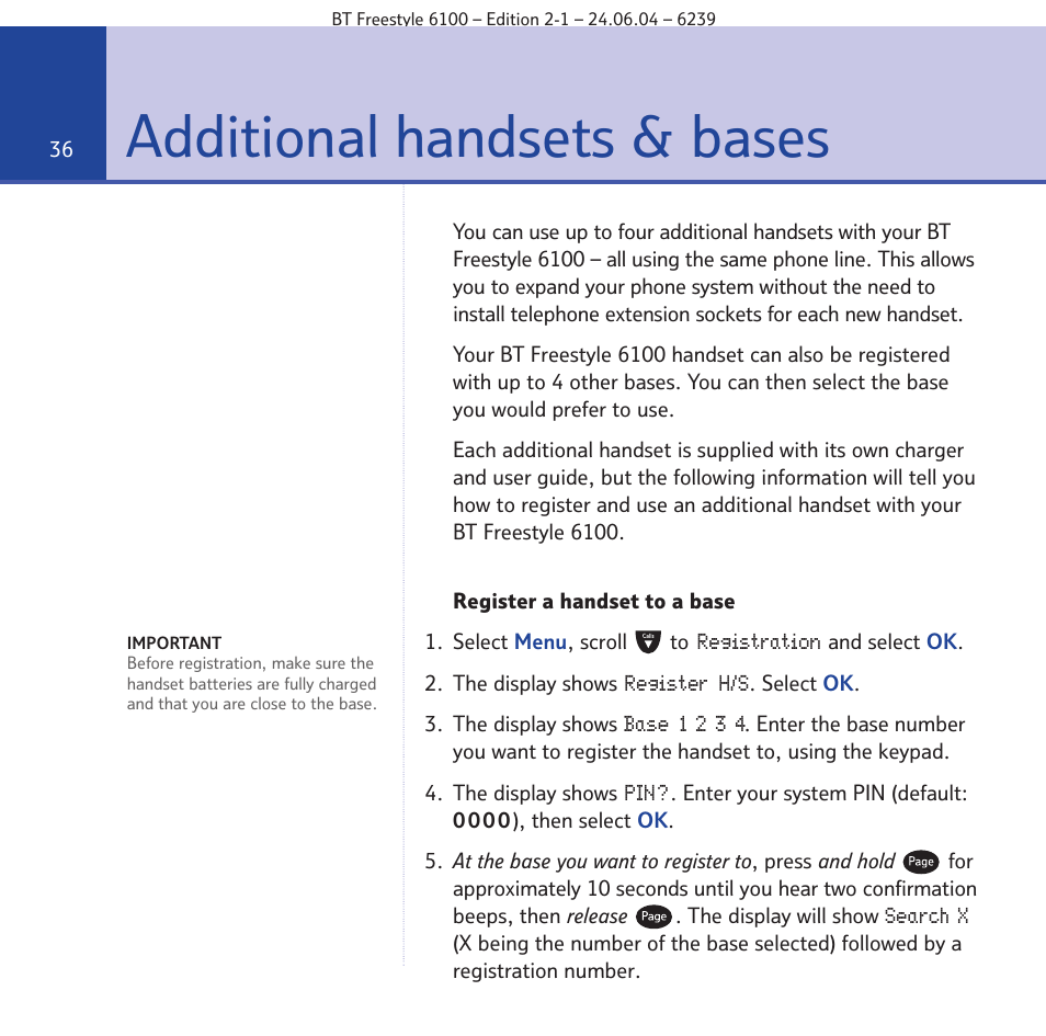 Additional handsets & bases | BT Freestyle 6100 User Manual | Page 36 / 52