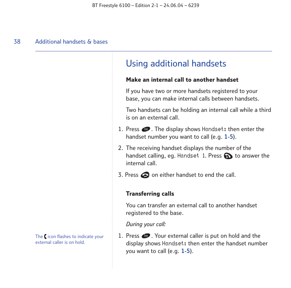 Using additional handsets | BT Freestyle 6100 User Manual | Page 38 / 52