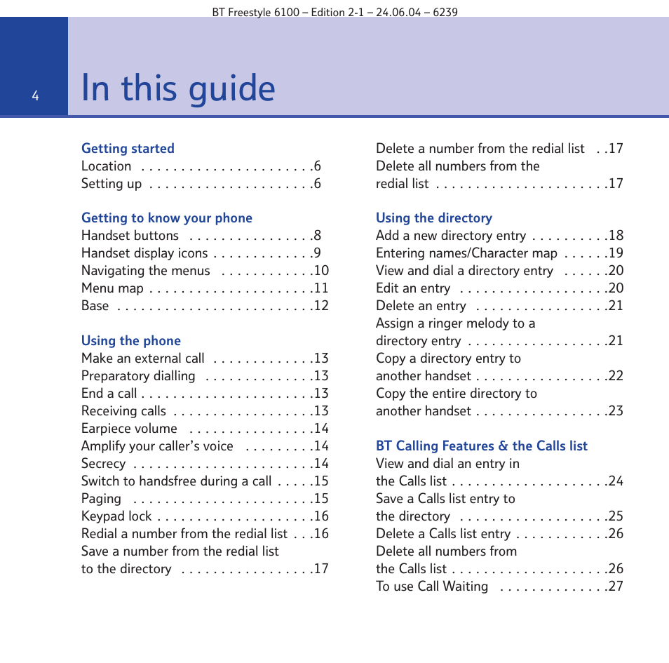 BT Freestyle 6100 User Manual | Page 4 / 52