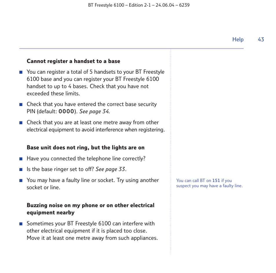BT Freestyle 6100 User Manual | Page 43 / 52
