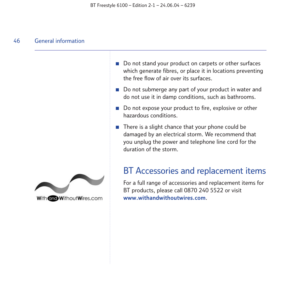 Bt accessories and replacement items | BT Freestyle 6100 User Manual | Page 46 / 52