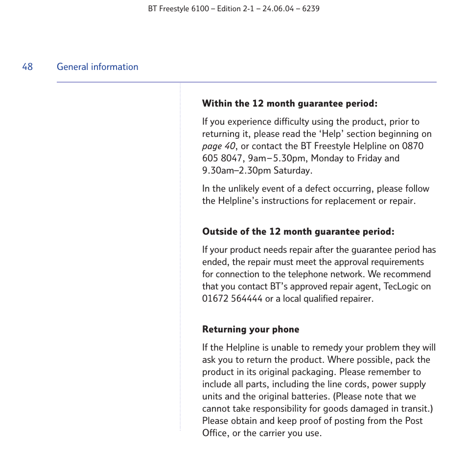 BT Freestyle 6100 User Manual | Page 48 / 52