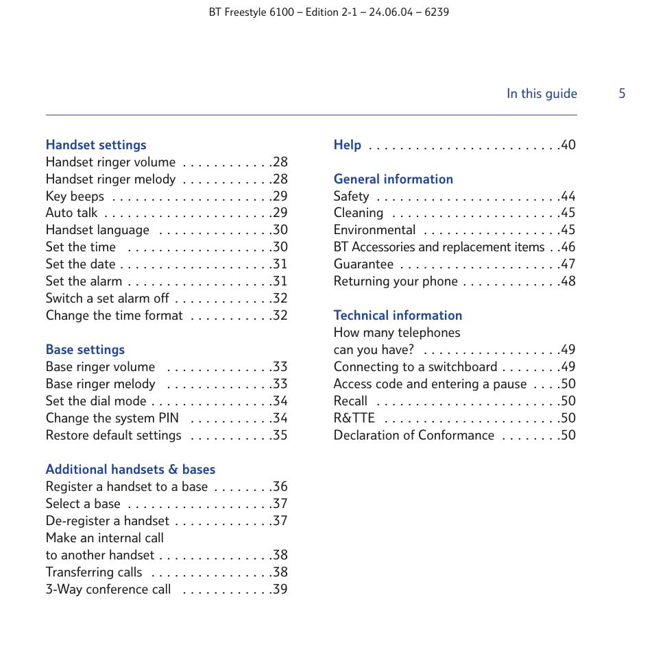 BT Freestyle 6100 User Manual | Page 5 / 52