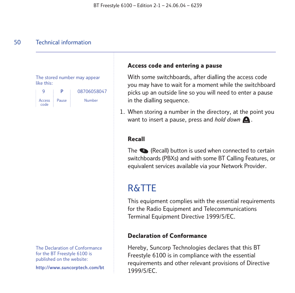 R&tte | BT Freestyle 6100 User Manual | Page 50 / 52