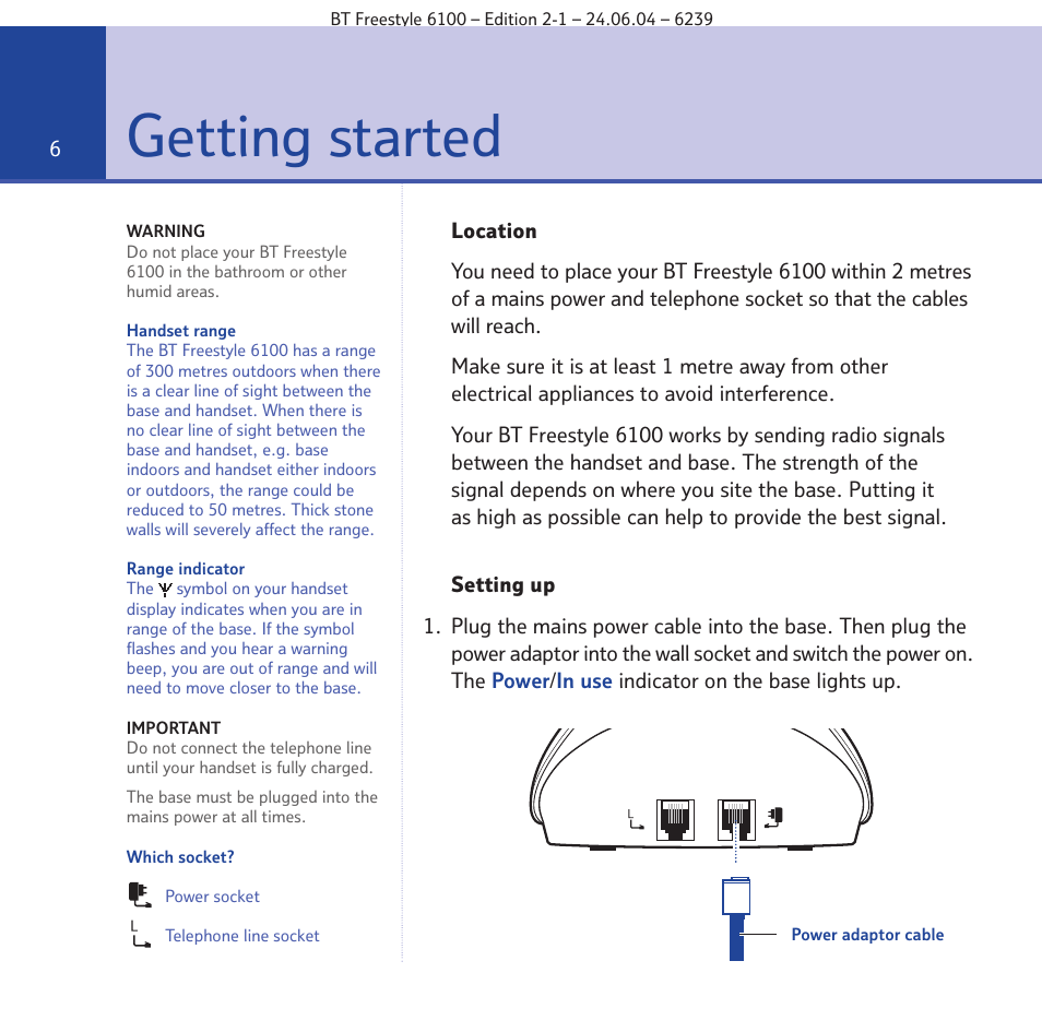 Getting started | BT Freestyle 6100 User Manual | Page 6 / 52