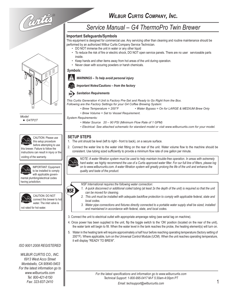 Wilbur Curtis G4TP2T User Manual | 12 pages