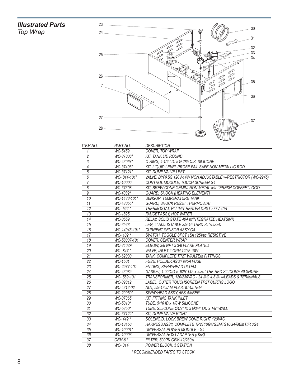 Illustrated parts top wrap | Wilbur Curtis G4TP2T User Manual | Page 8 / 12