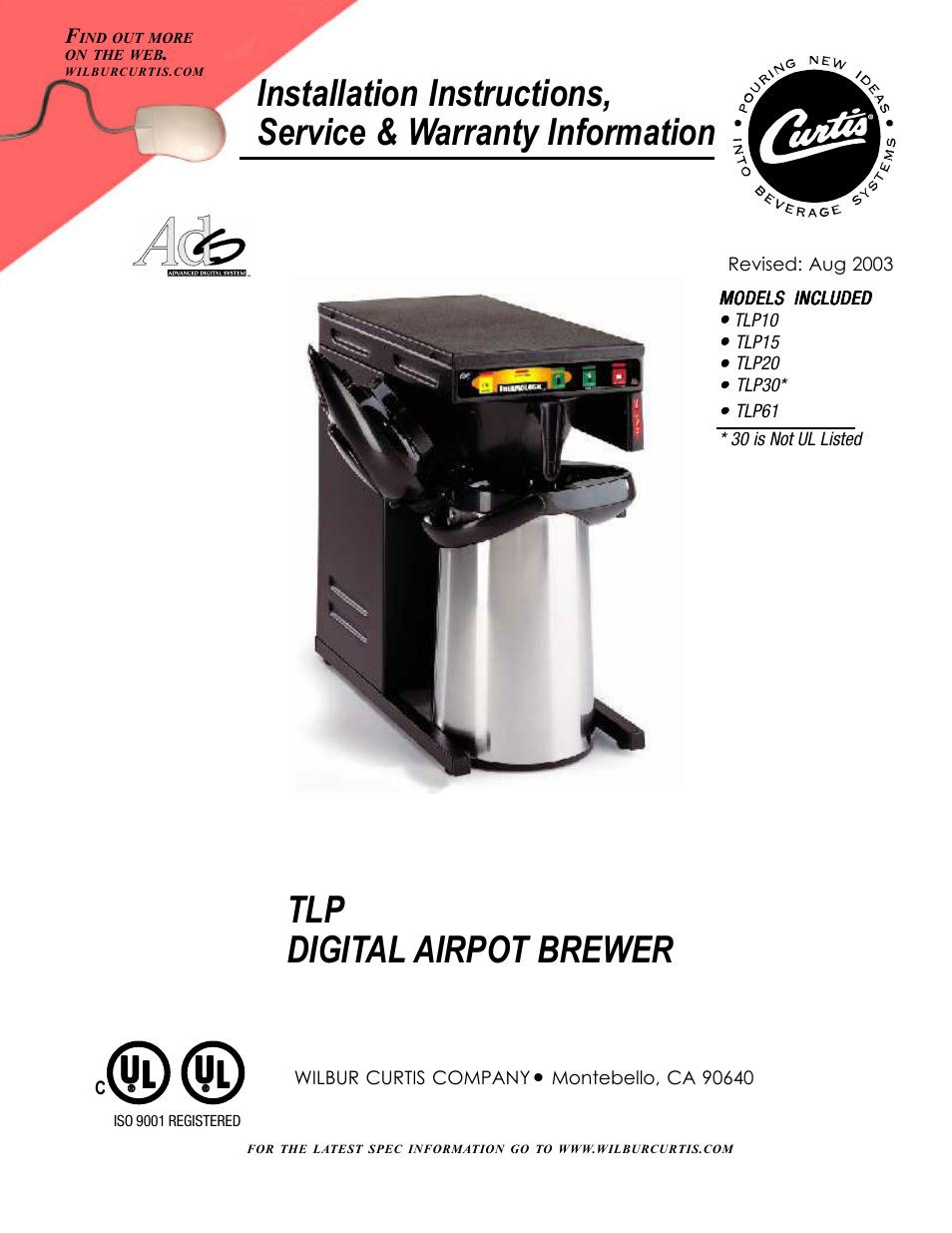 Wilbur Curtis TLP61 User Manual | 20 pages