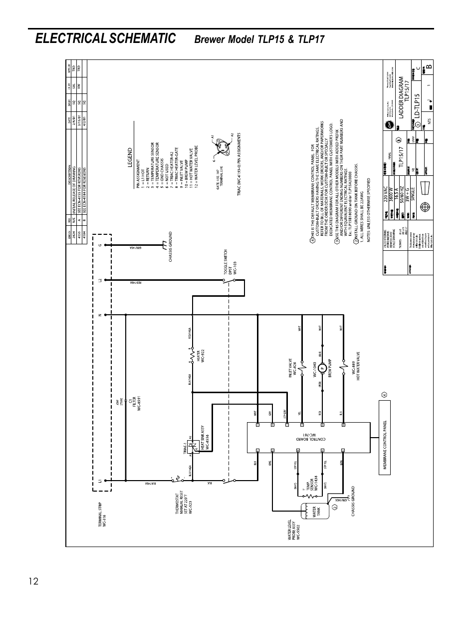 Electrical schematic | Wilbur Curtis TLP61 User Manual | Page 12 / 20