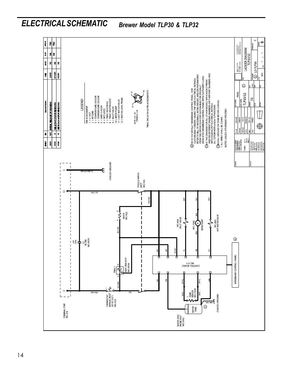 Electrical schematic | Wilbur Curtis TLP61 User Manual | Page 14 / 20