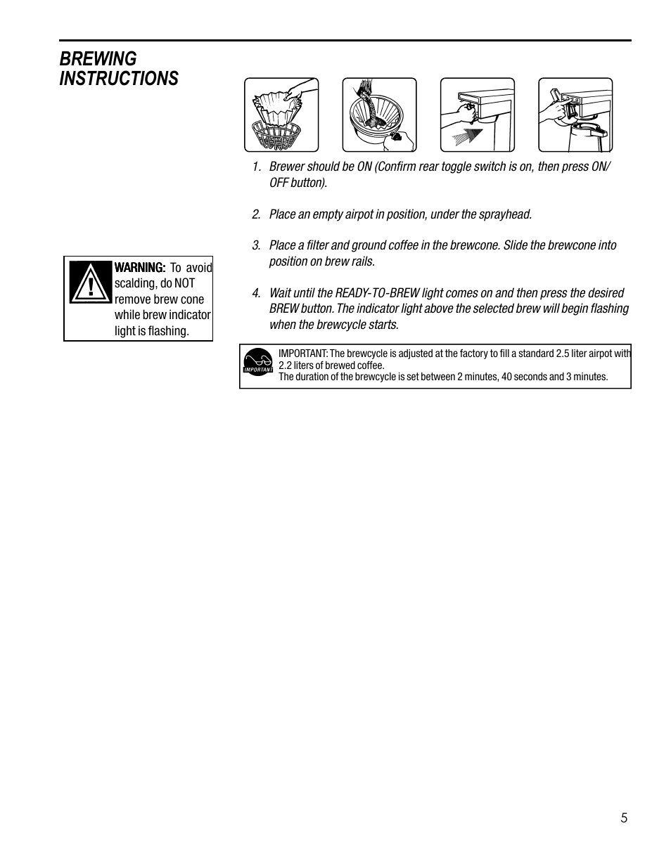 Brewing instructions | Wilbur Curtis TLP61 User Manual | Page 5 / 20