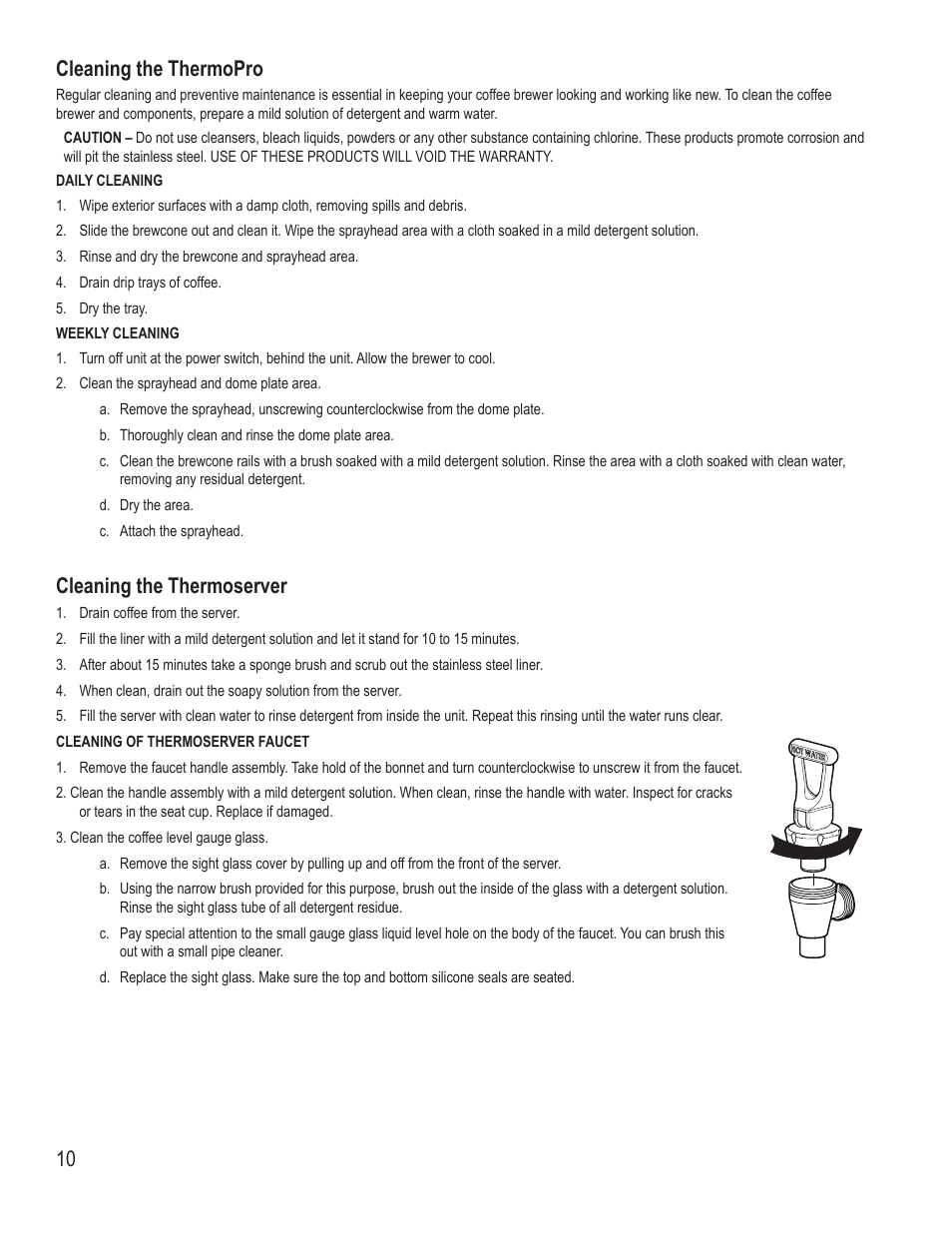 Cleaning the thermopro, Cleaning the thermoserver | Wilbur Curtis TP2S – ThermoPro Single User Manual | Page 10 / 12