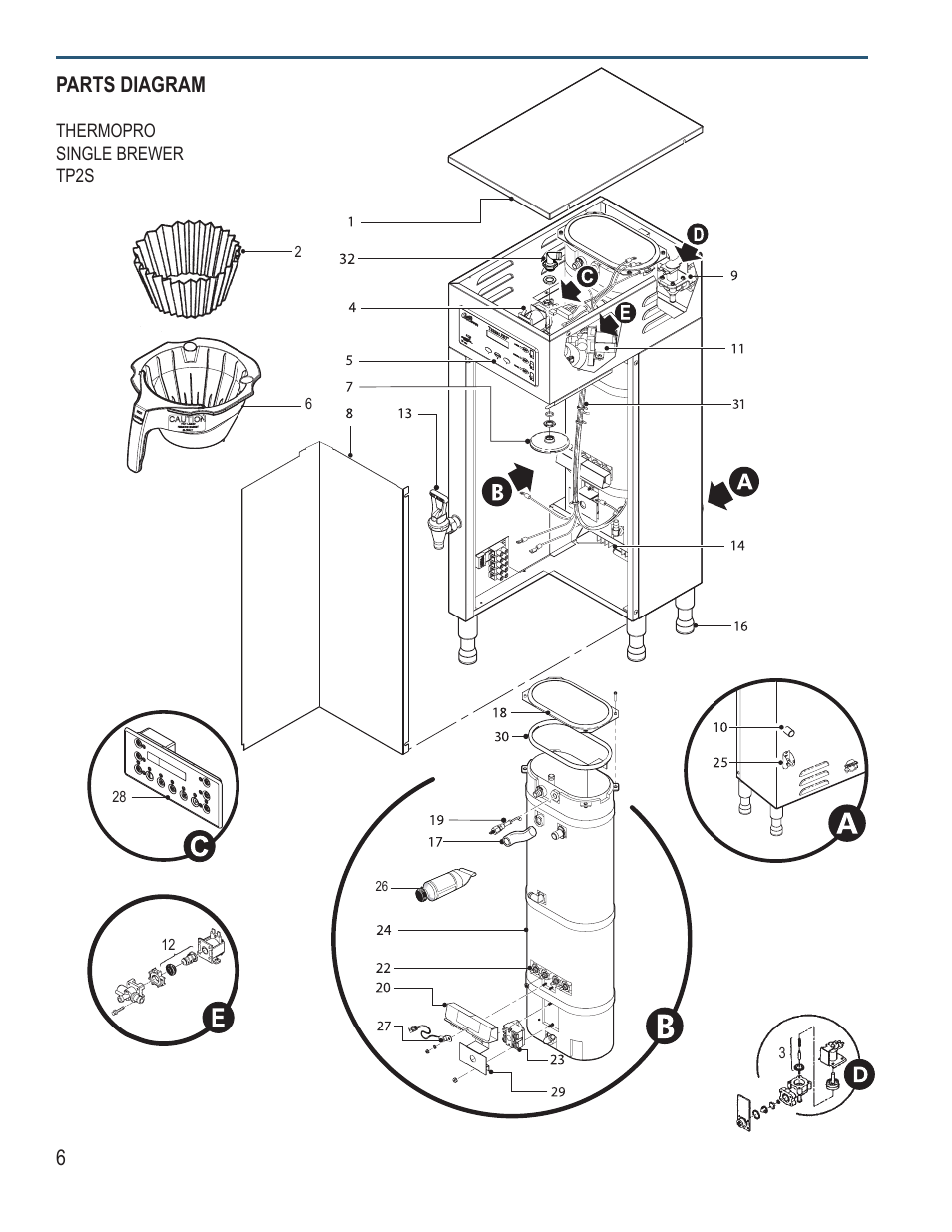6parts diagram | Wilbur Curtis TP2S – ThermoPro Single User Manual | Page 6 / 12