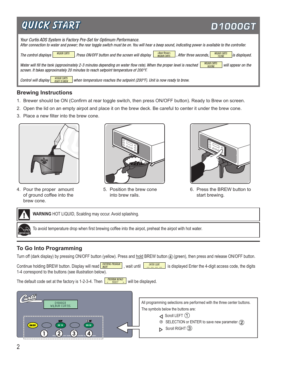 Wilbur Curtis D1000GT User Manual | Page 2 / 8