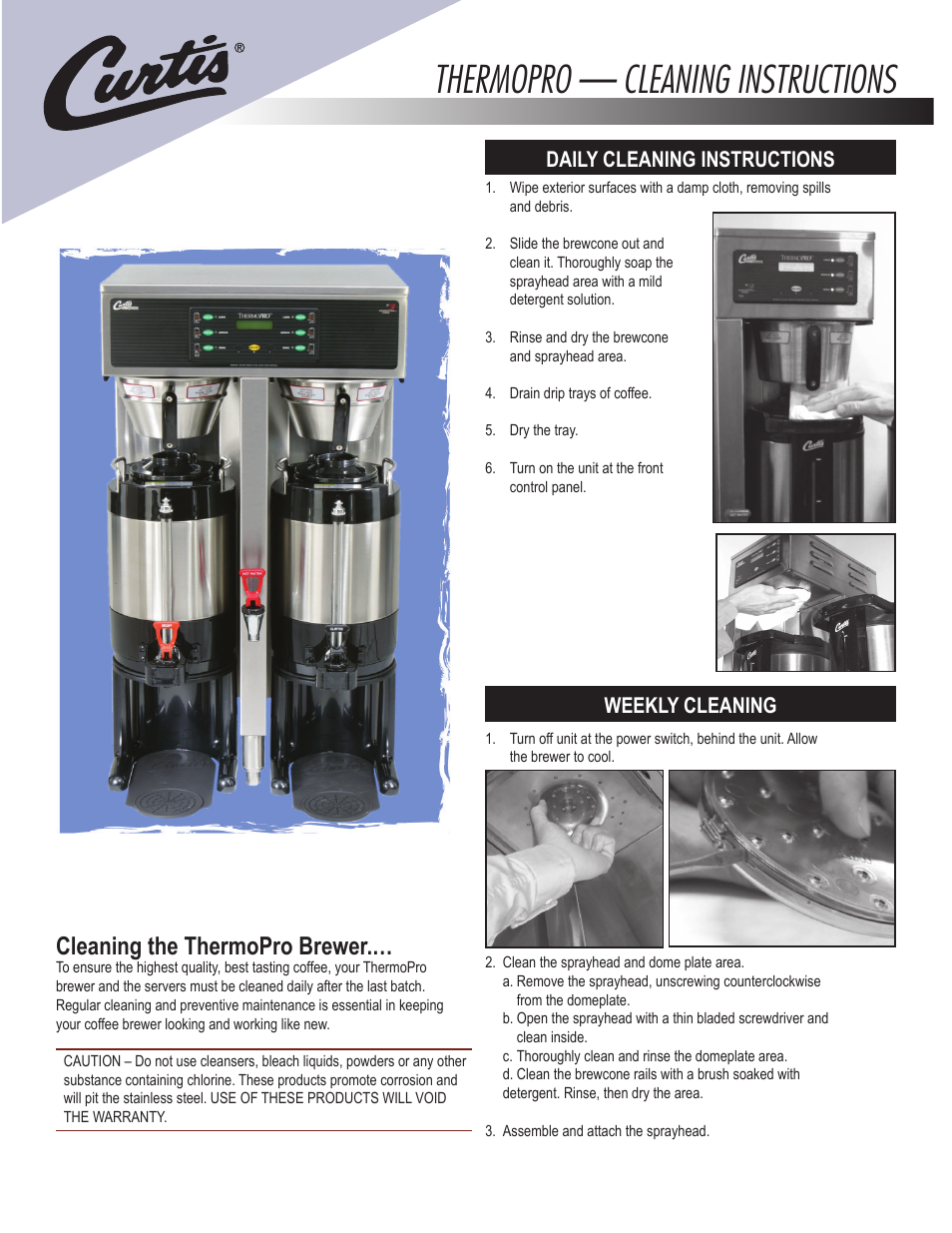 Wilbur Curtis THERMOPRO – CLEANING User Manual | 2 pages