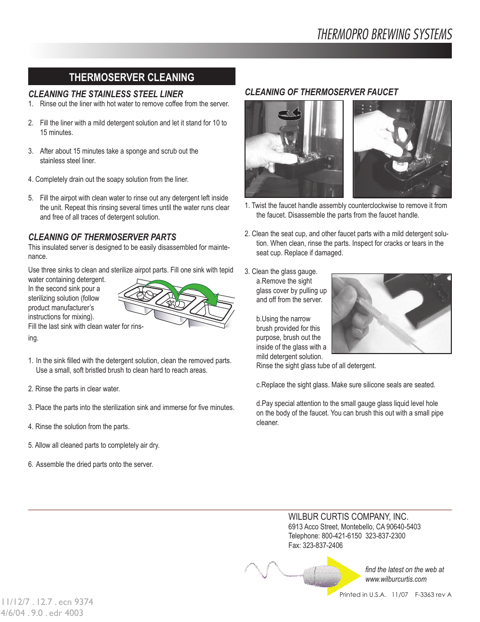 Thermopro brewing systems, Thermoserver cleaning | Wilbur Curtis THERMOPRO – CLEANING User Manual | Page 2 / 2