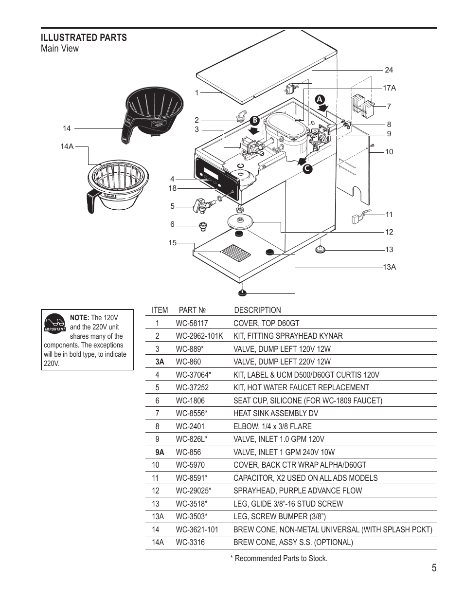 Illustrated parts main view | Wilbur Curtis D60GT30 User Manual | Page 5 / 10