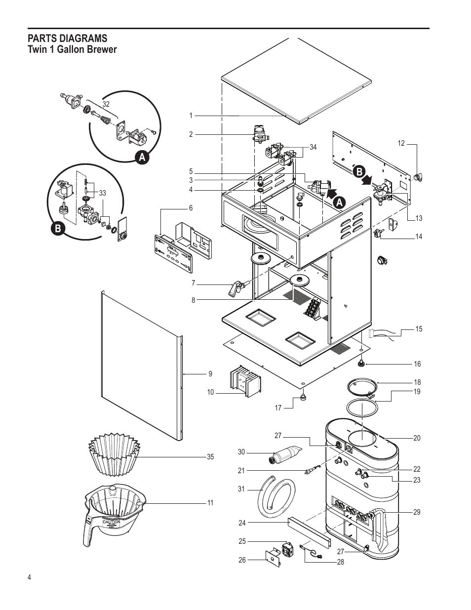 Parts diagrams twin 1 gallon brewer | Wilbur Curtis TP1T User Manual | Page 4 / 12