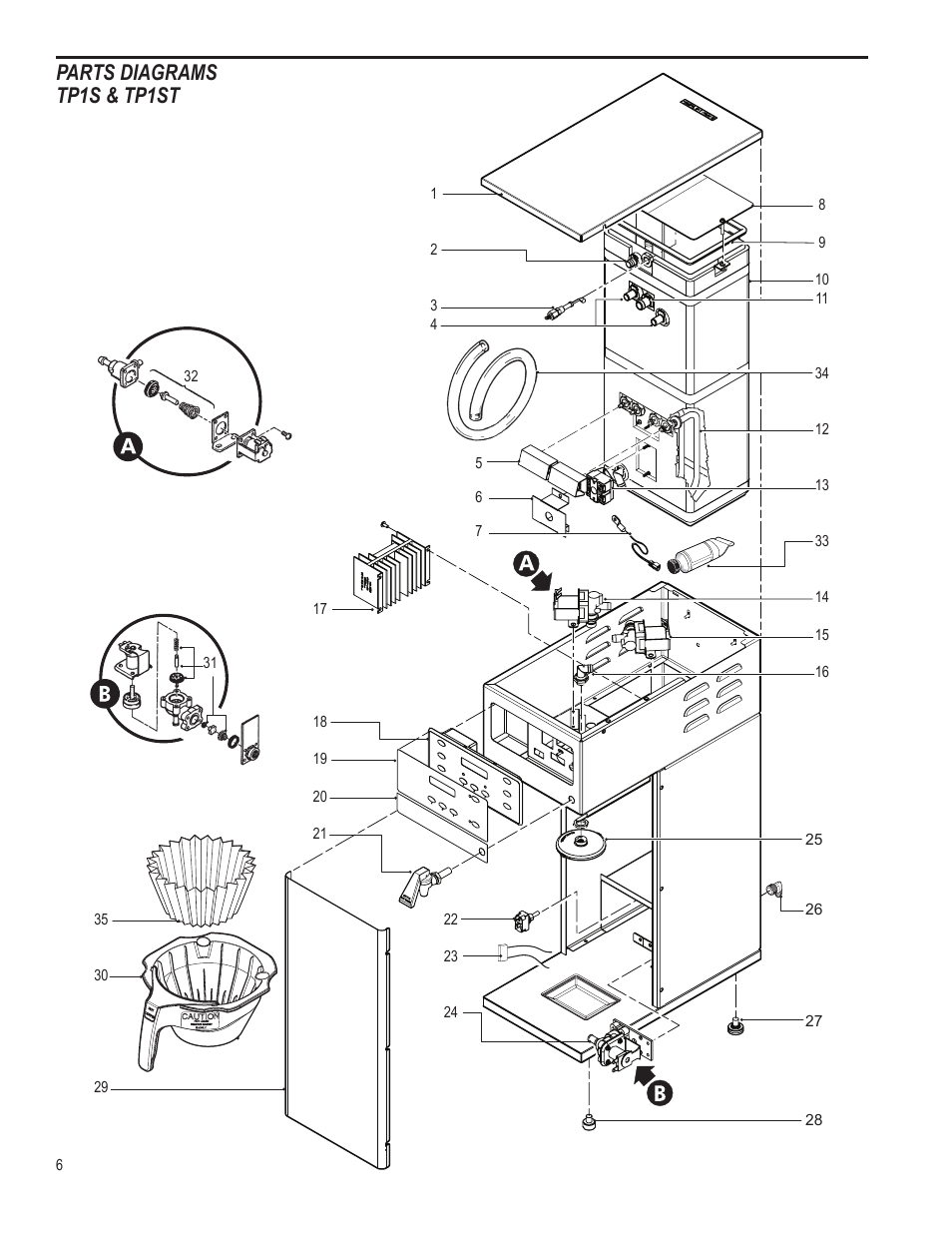 Parts diagrams tp1s & tp1st | Wilbur Curtis TP1T User Manual | Page 6 / 12