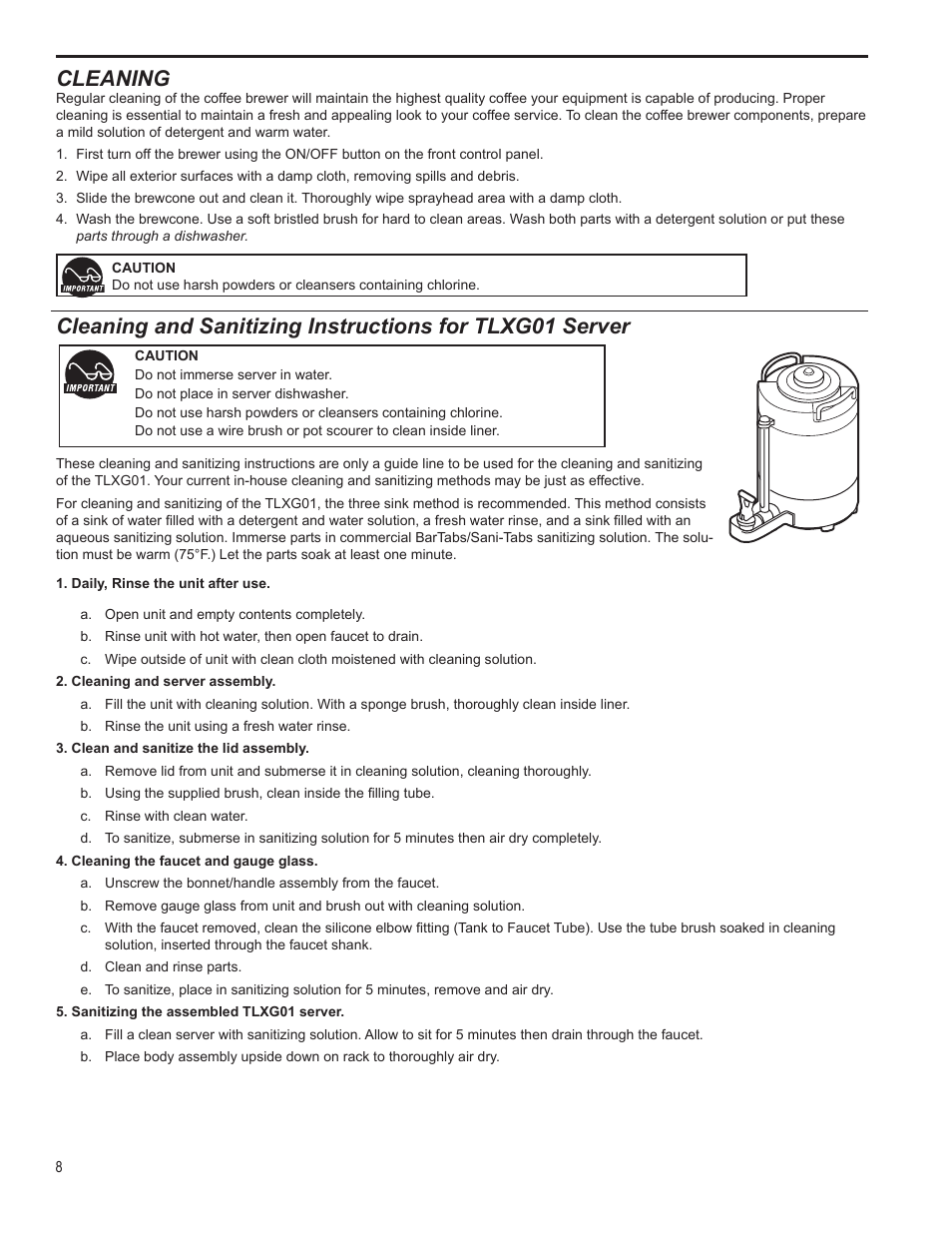 Cleaning | Wilbur Curtis TP1T User Manual | Page 8 / 12