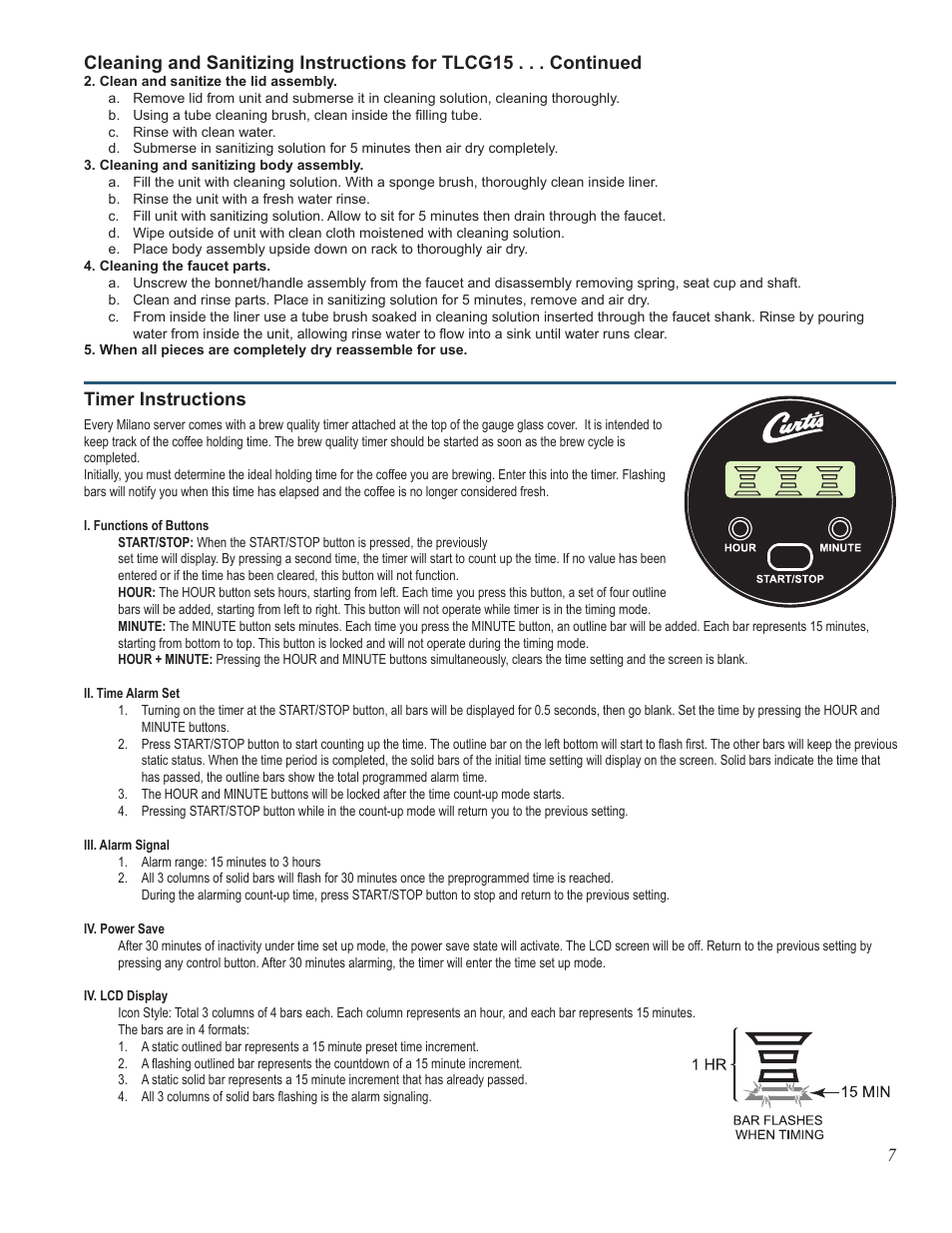 Timer instructions | Wilbur Curtis TPC2T User Manual | Page 7 / 8